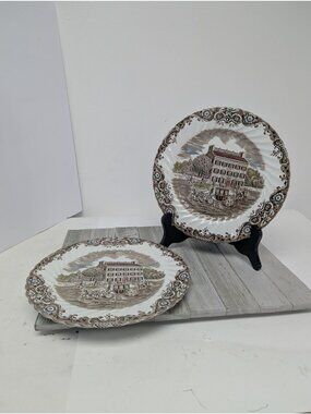 Vintage Set 2 Johnson Bros Dinner Plates Heritage Hall Georgian Townhouse 9 3/4"